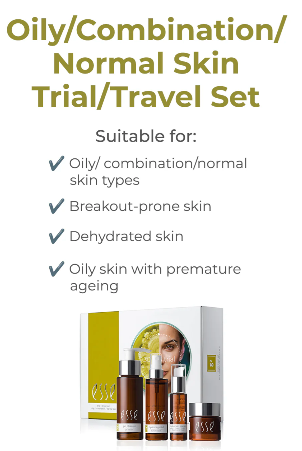 Esse Skincare Oily/Combination/Normal Skin Trial Pack/ Travel Sett